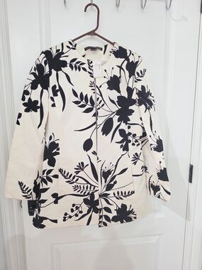 Women's Cream Button-Down Shirt with Black Floral Print